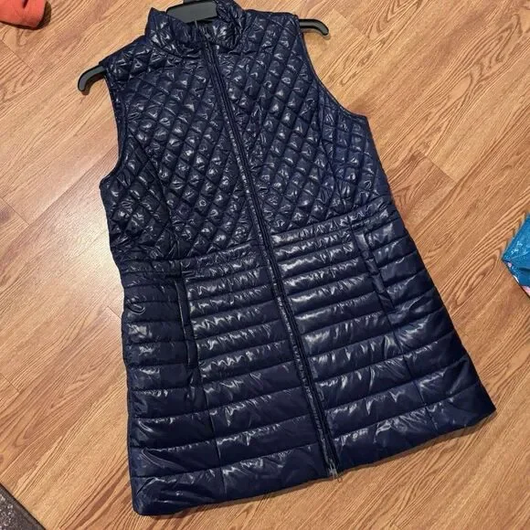 Talbots Long PrimaLoft Filled Puffer Vest Womens Large Navy Blue Full Zip New * - Picture 11 of 12